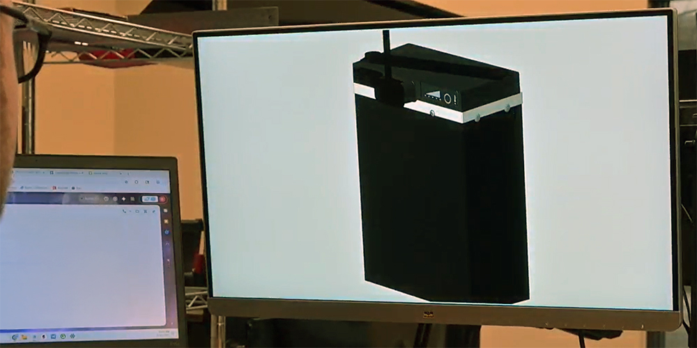 A battery pack design on a computer monitor.