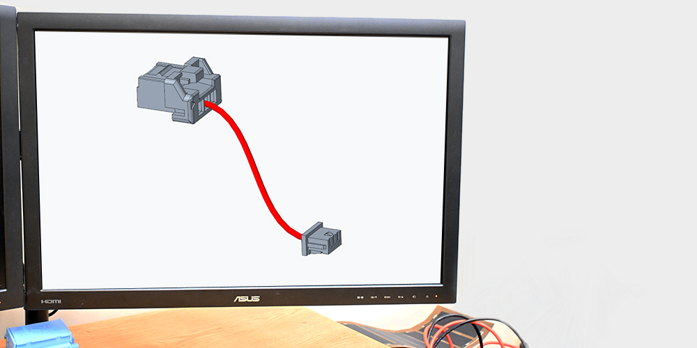 A wire harness design on a computer monitor