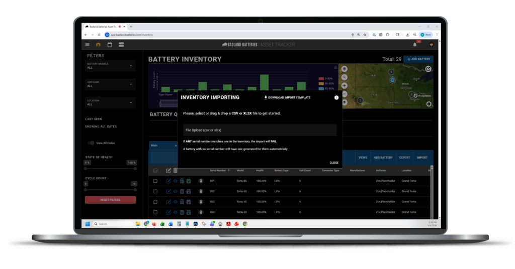 A laptop with custom software loaded onto the screen.
